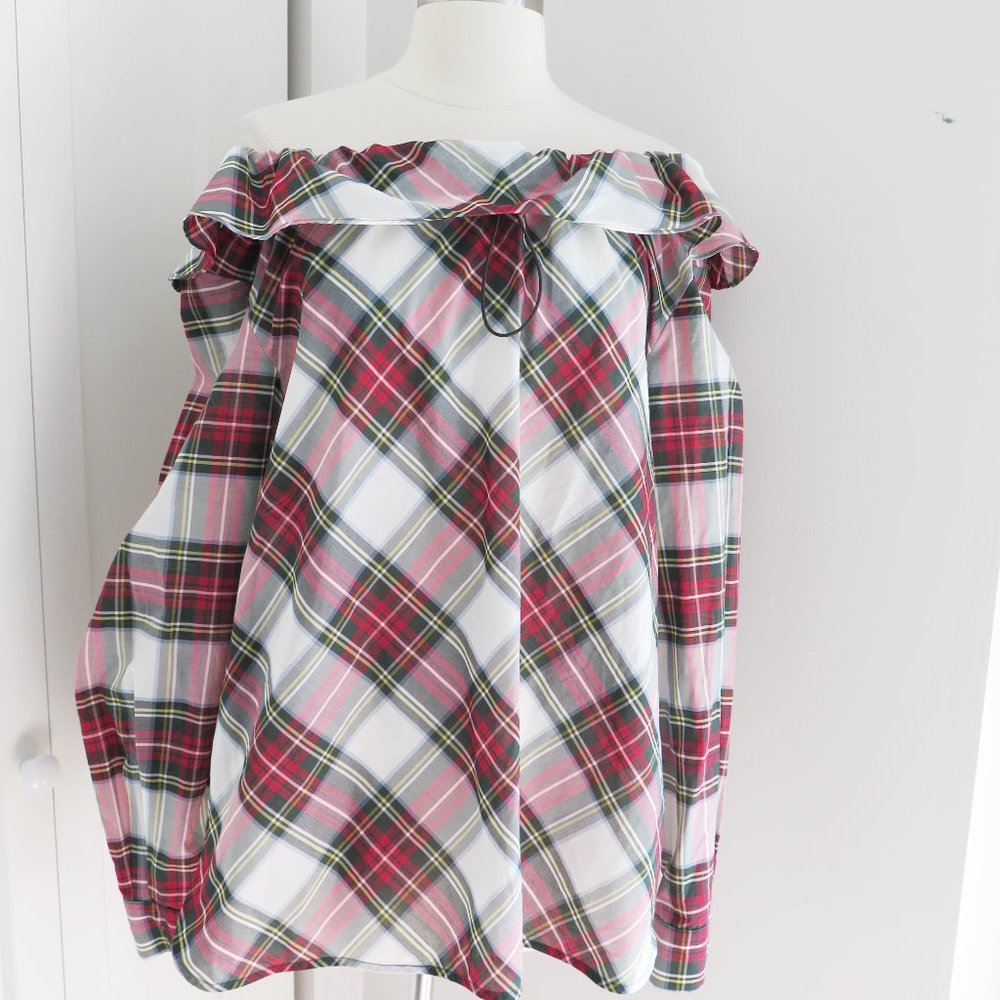 MAX MARA WEEKEND Plaid Peasant Top Size 8